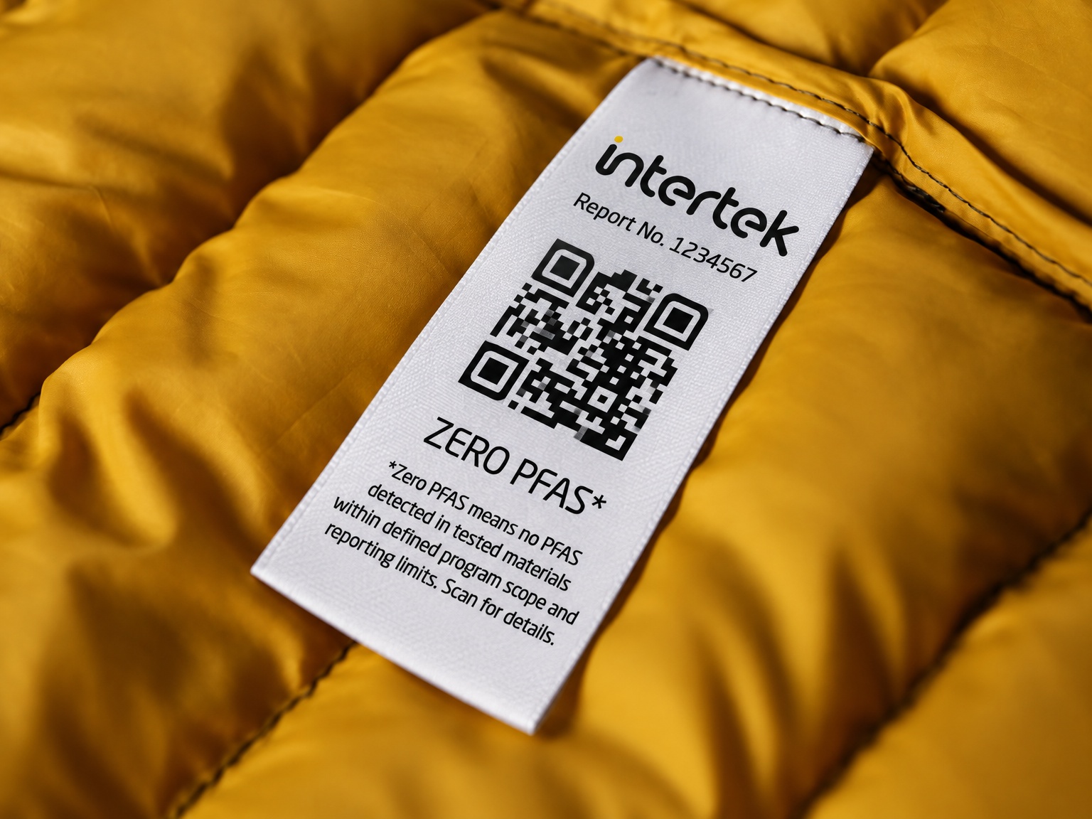 a white label on the orange clothing